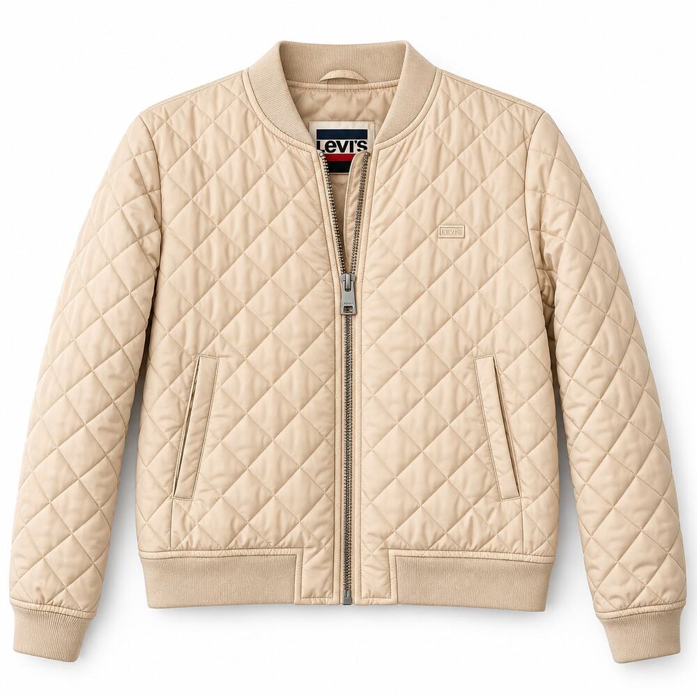 Levi's Women's Diamond Quilted Bomber Jacket M Cream Full Zip